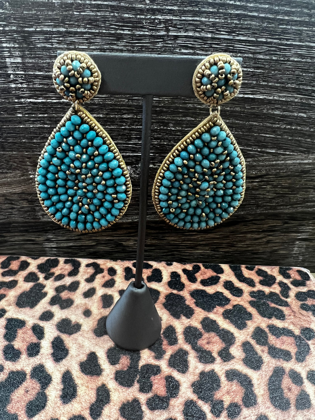 Beaded Teardrop Earrings, Lt Blue