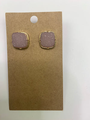 Druzy Square Post Earrings-Lavender