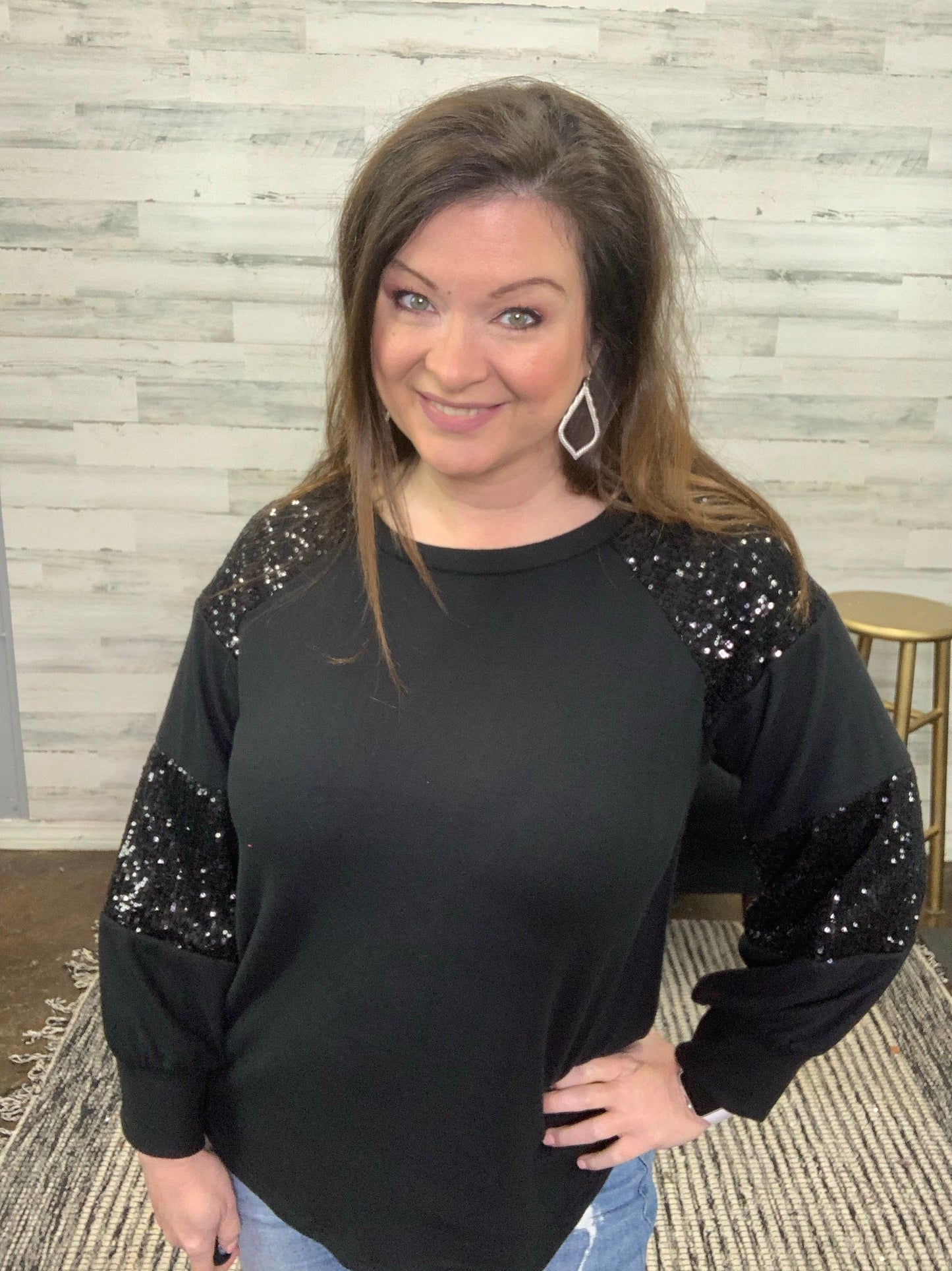 Sequin Detail Top, Black