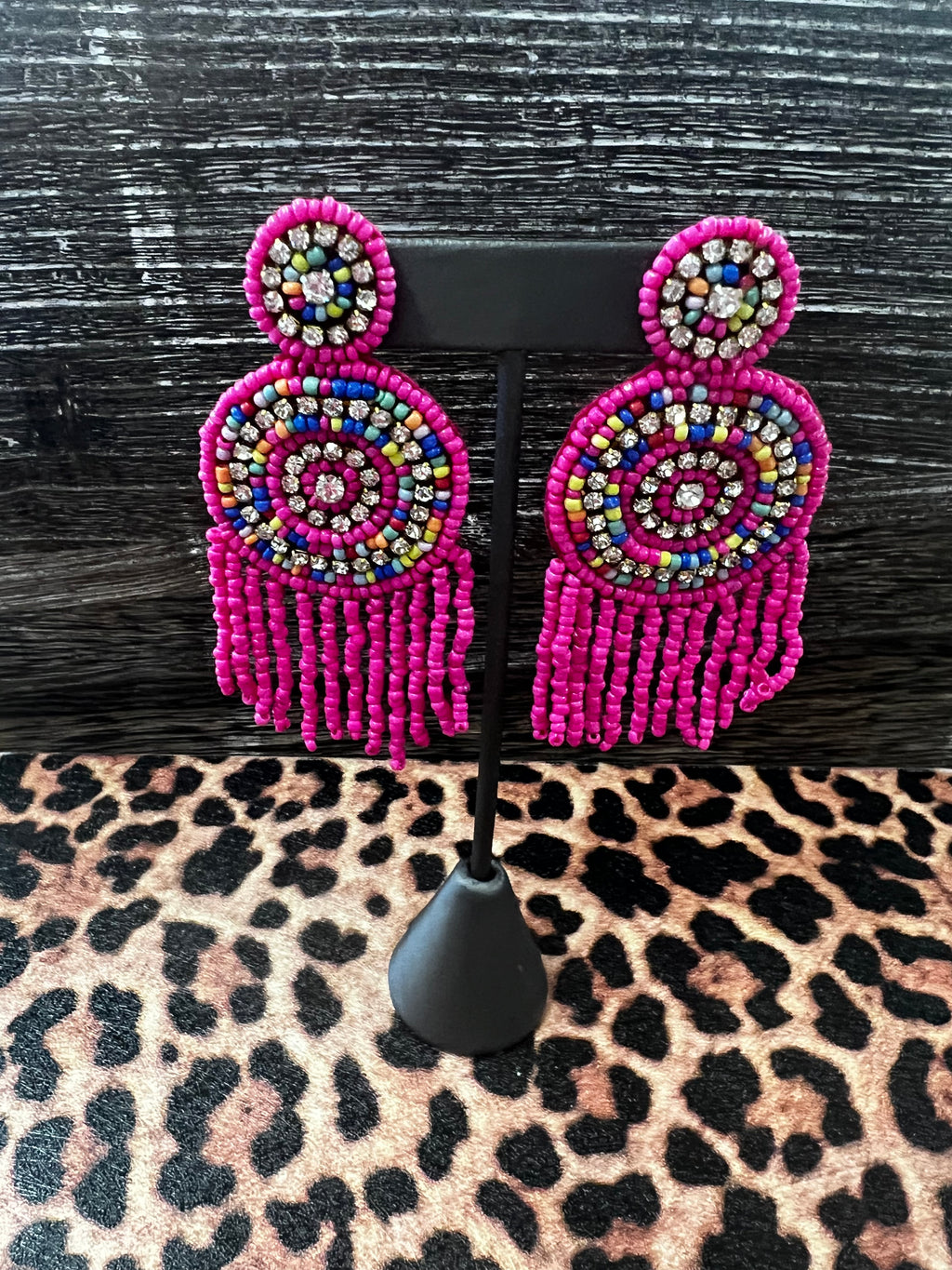 Bead Disk Tassel Earrings, Fuchsia