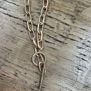 3091 Rhinestone Toggle Clasp Chain Necklace, Gold