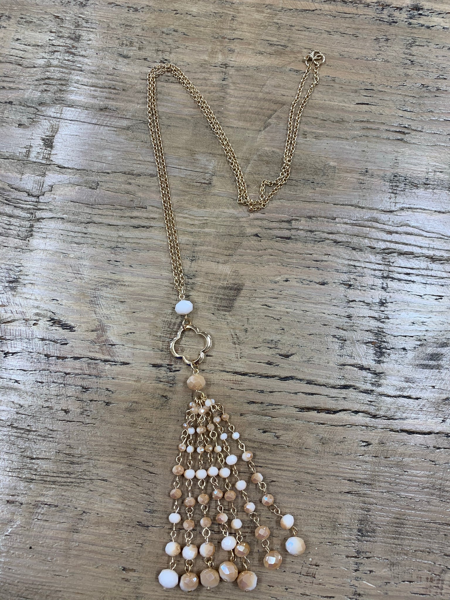 Clover and Bead Tassel Necklace