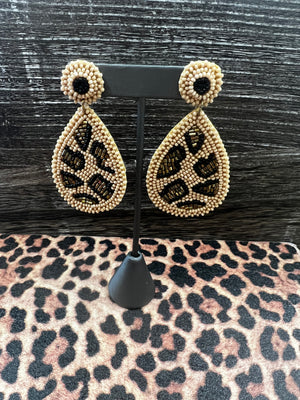 Leopard Pattern Teardrop Earrings, Beige