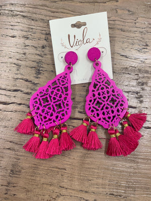 Wooden Dangle Tassel Earrings