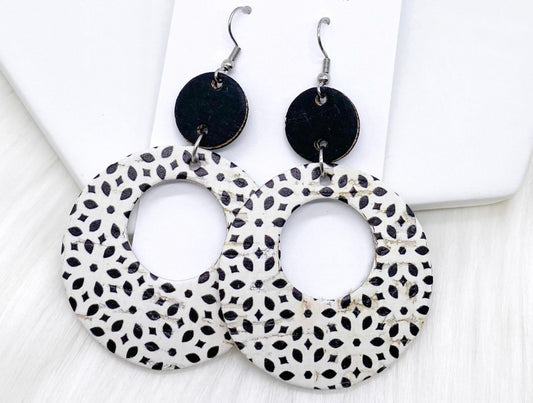 Black & Black Abstract Double O Corkies Earrings