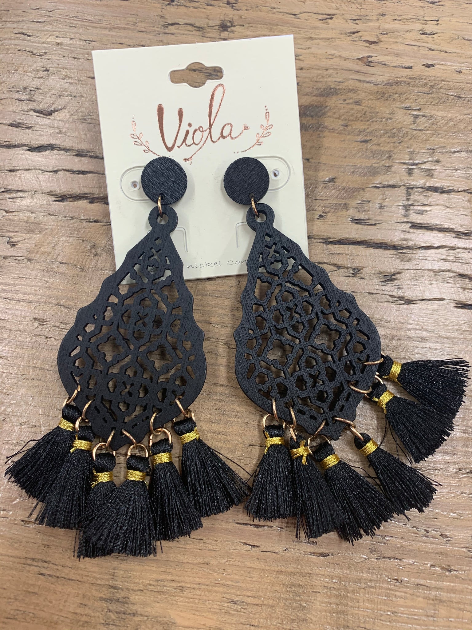 Wooden Dangle Tassel Earrings