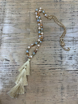 Beaded Tassel Long Necklace