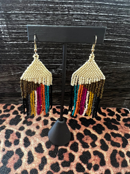 Multi Colored Beaded Tassel Earrings