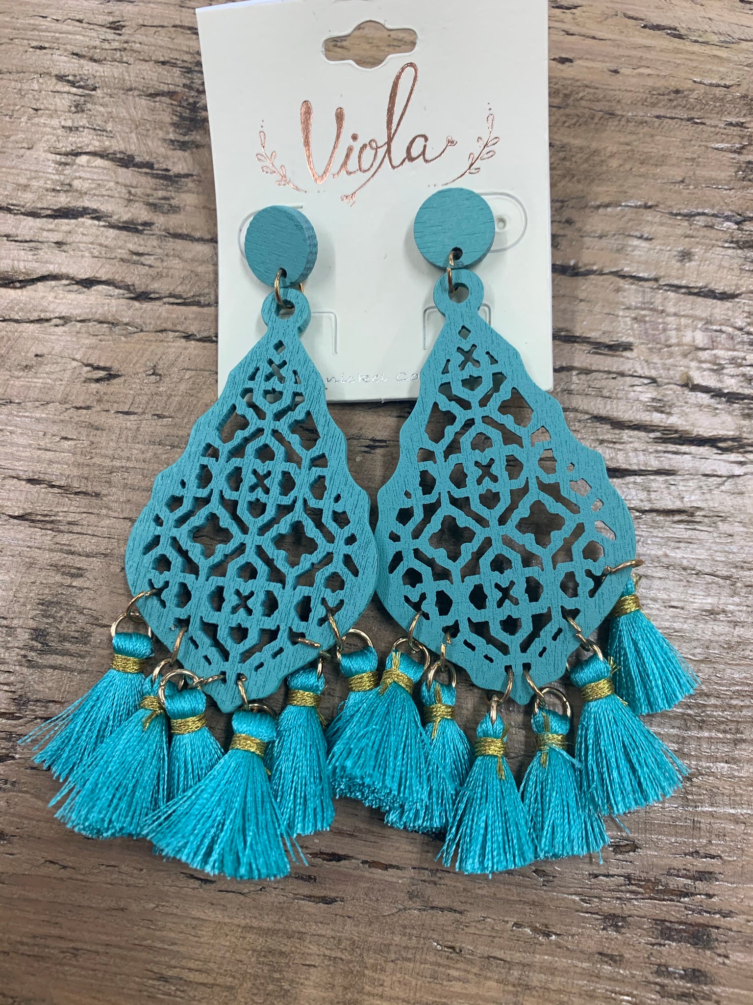 Wooden Dangle Tassel Earrings